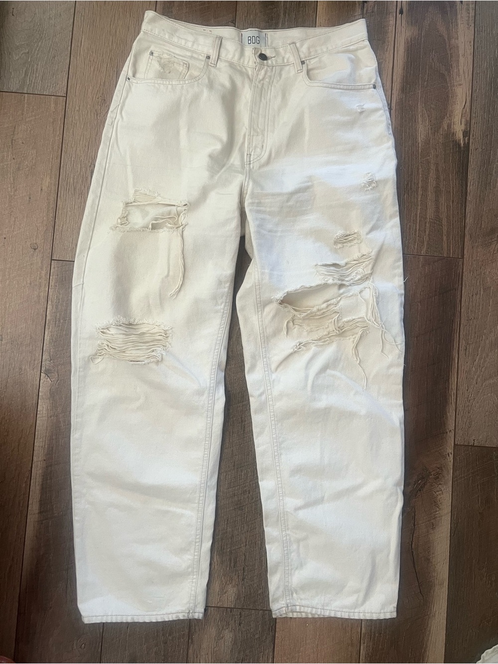 BDG White Ripped Straight-Leg Jeans